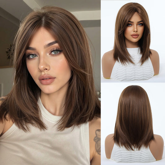 14 inch chestnut brown wavy bob wig - caramel synthetic wig product view 2
