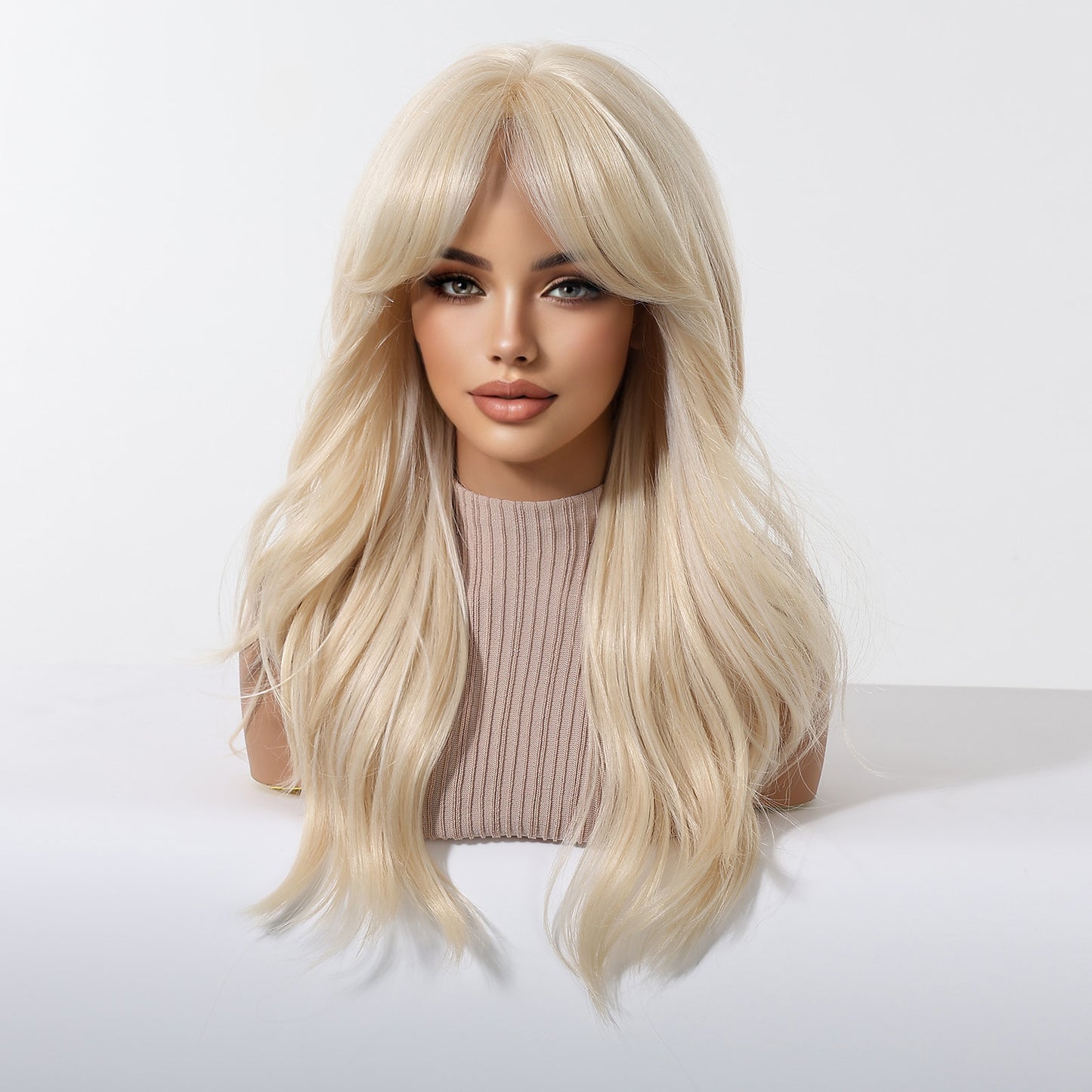 22 Inch Platinum Blonde Long Straight Wig with Bangs - Synthetic Hair