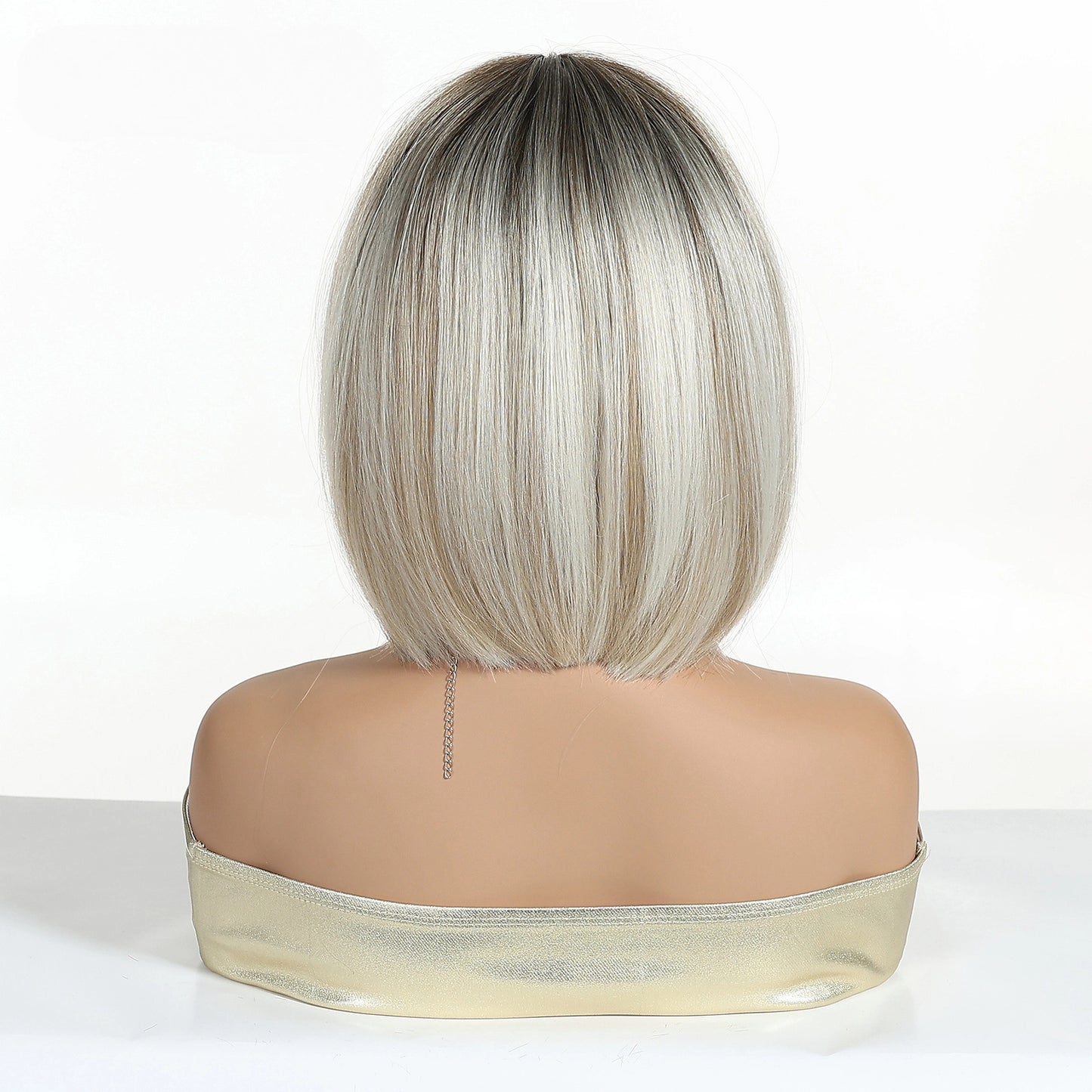 Ash Blonde Short Bob Wig with Bangs - Polished Cool Synthetic Hair 12 Inch - Synthetic Wig view 3