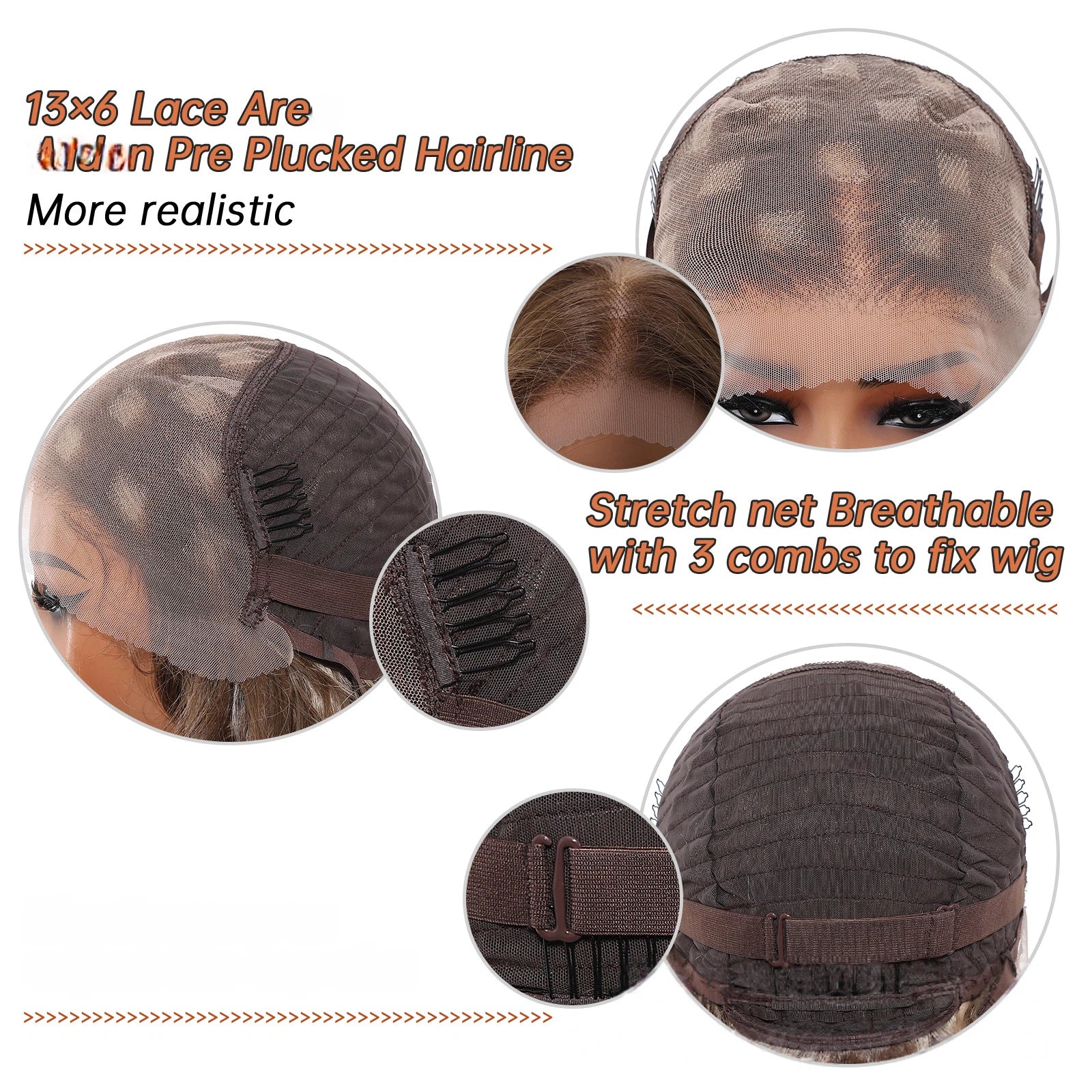 Ash Brown Body Wave Wig – Caramel Honey Blonde Highlights No Bangs Synthetic Hair 14 Inch