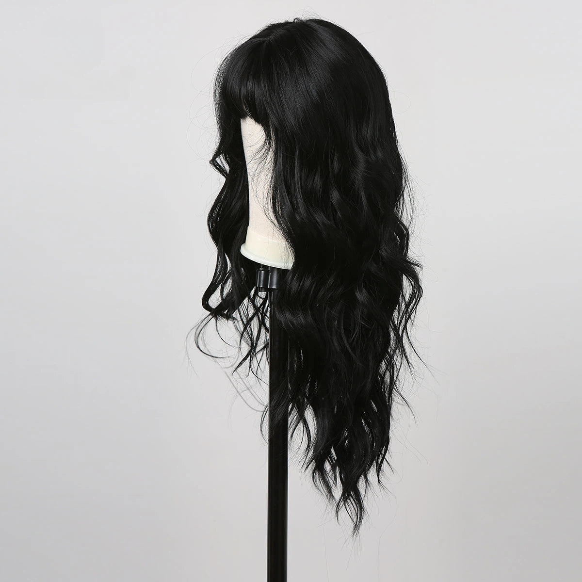 jet black long body wave synthetic wig with bangs view 5