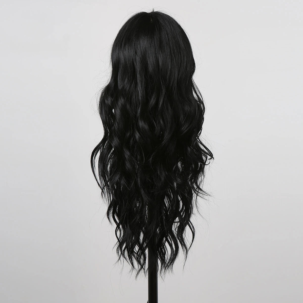 jet black long body wave synthetic wig with bangs view 6