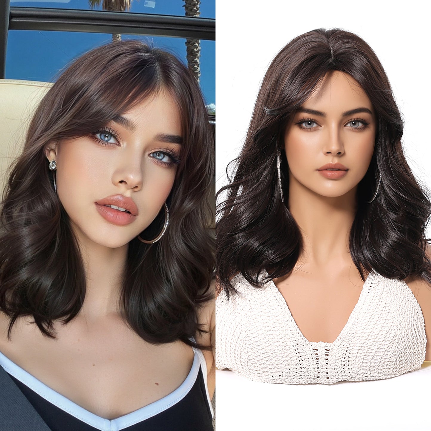 Dark Brown Short Bob Wig with Bangs – Layered Synthetic Hair 14 Inch product image