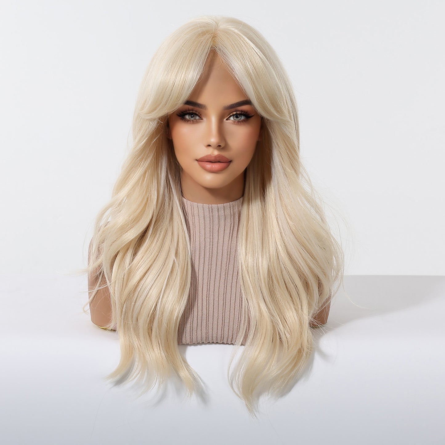 22 Inch Platinum Blonde Long Straight Wig with Bangs - Synthetic Hair