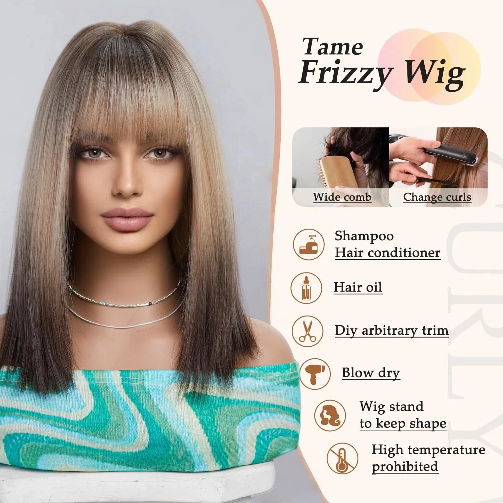 Ash Blonde Rooted Short Bob Wig – Dark Brown to Platinum Balayage Synthetic Hair