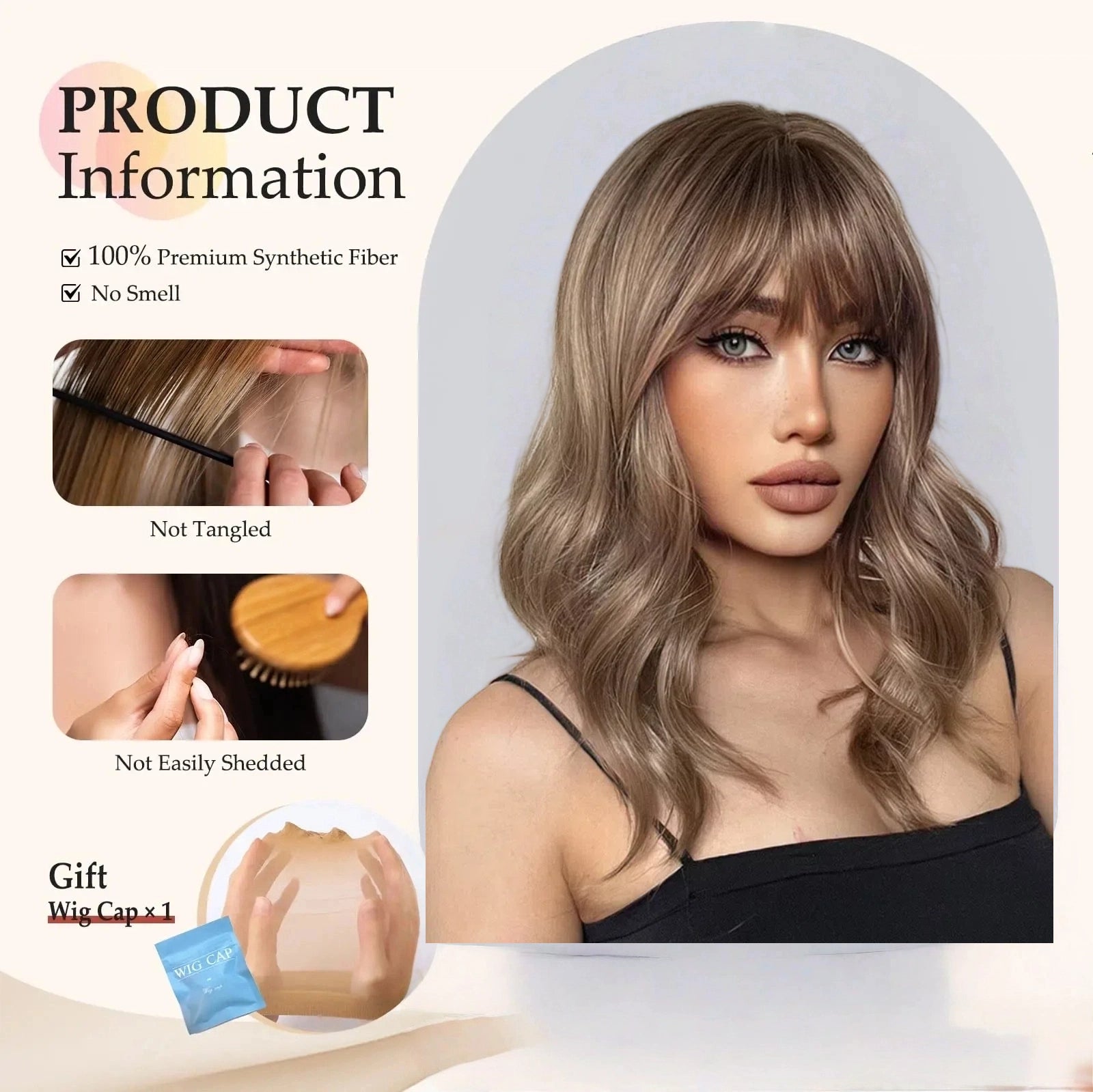 Ash Brown Balayage Body Wave Wig with Bangs – Caramel Honey Blonde Highlights