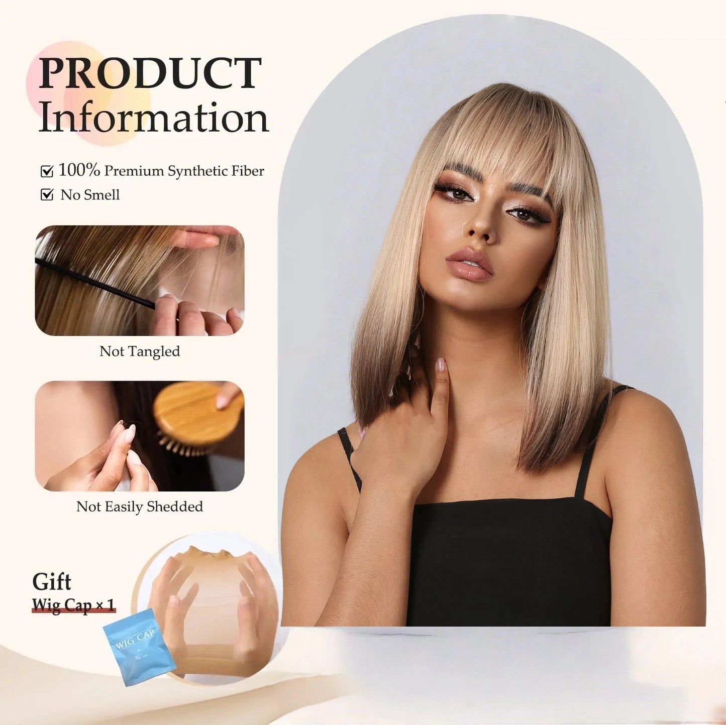 Ash Blonde Rooted Short Bob Wig – Dark Brown to Platinum Balayage Synthetic Hair