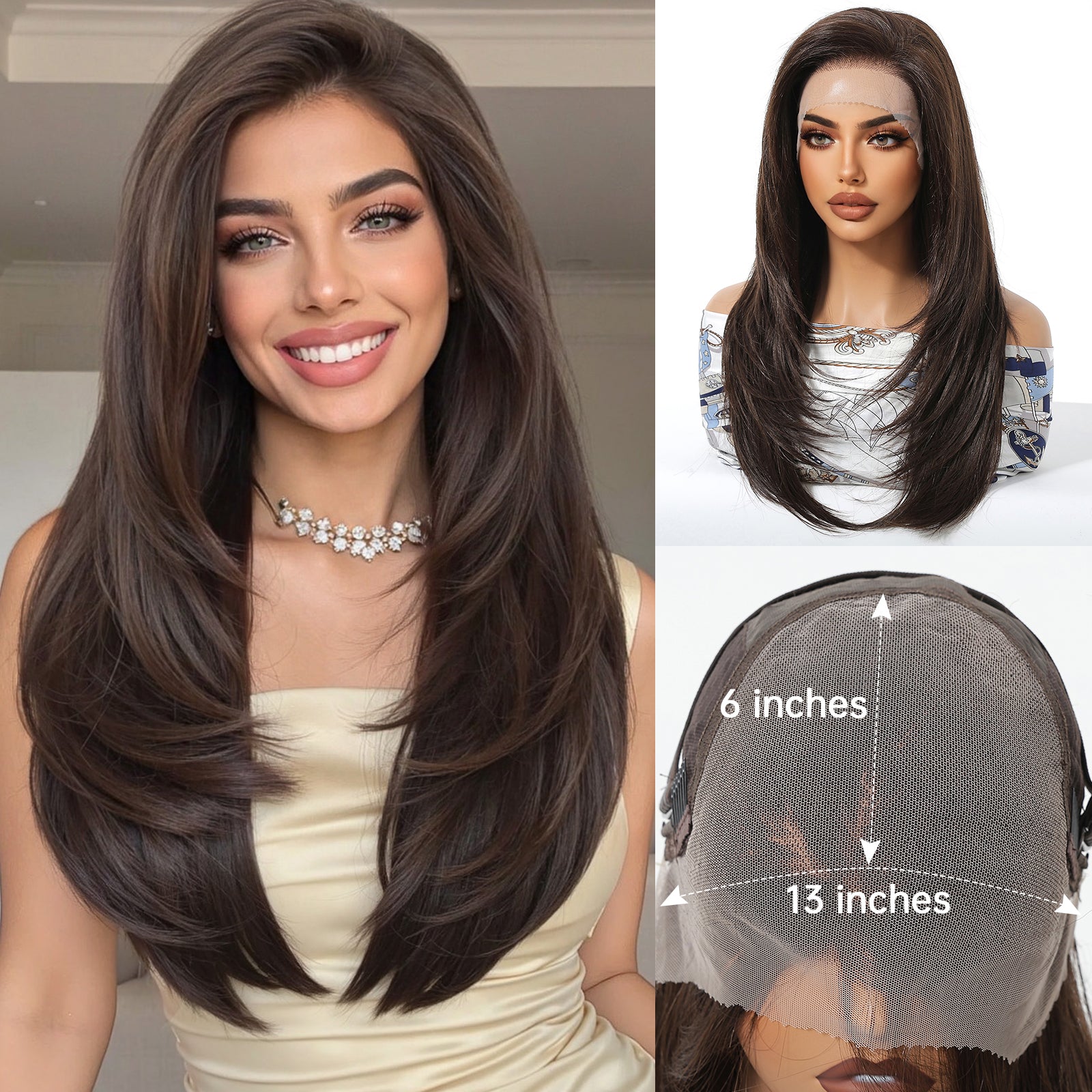 24 Inch Chestnut Brown Balayage Straight Wig - Synthetic Hair