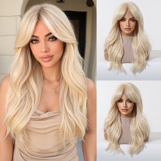 22 Inch Platinum Blonde Long Straight Wig with Bangs - Synthetic Hair
