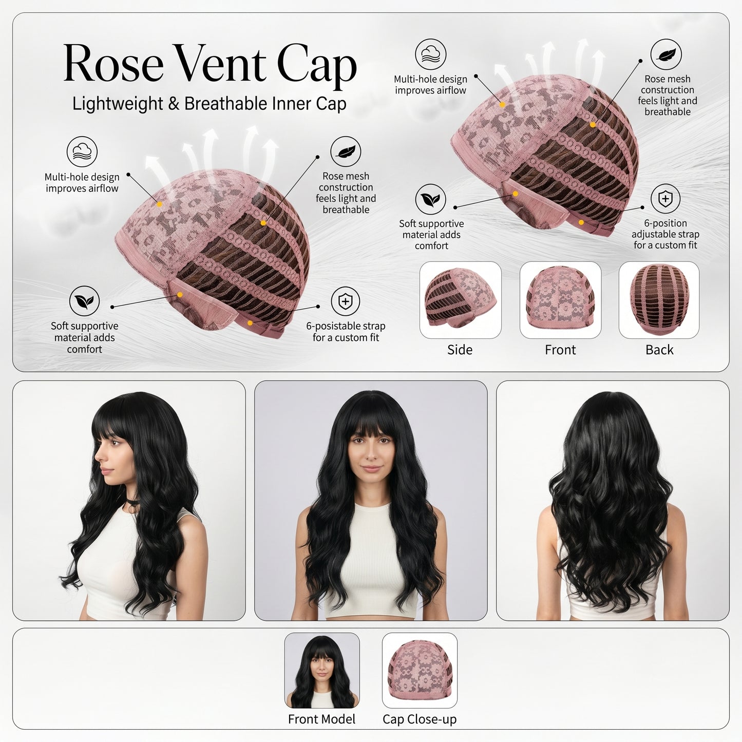 Jet Black Long Wavy Wig with Bangs - Heat-Resistant Synthetic Hair - Synthetic Wig view 5