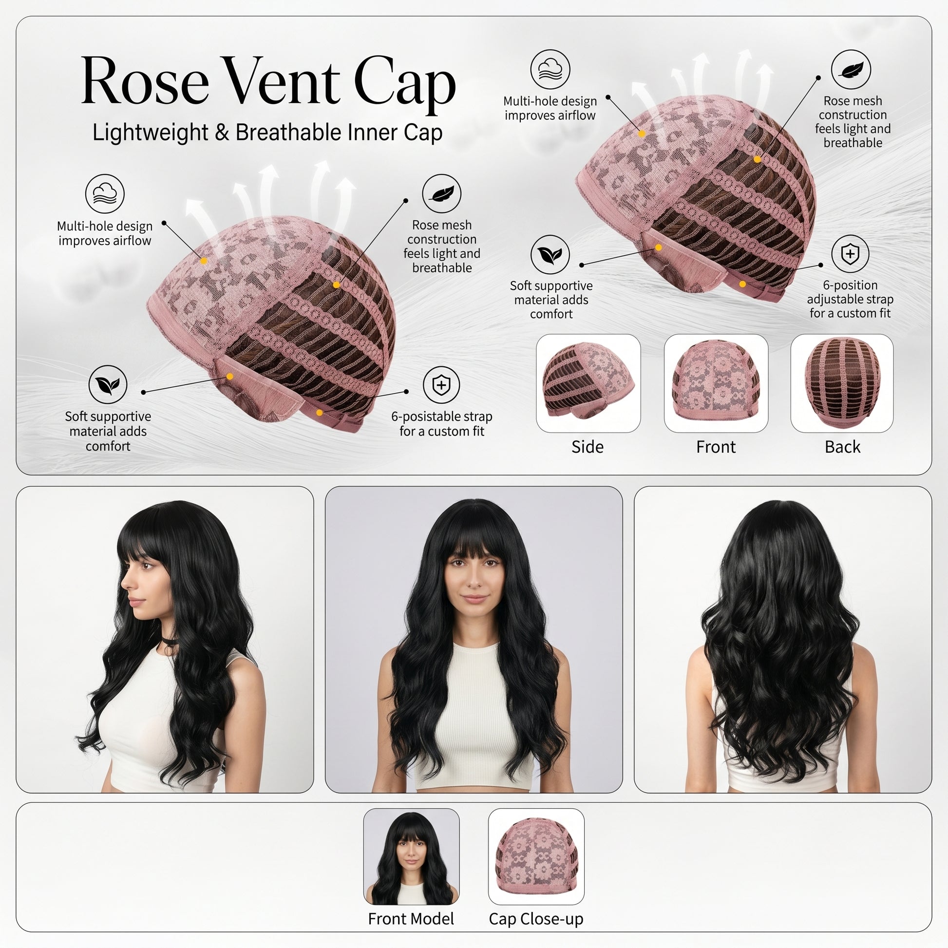 Jet Black Long Wavy Wig with Bangs - Heat-Resistant Synthetic Hair - Synthetic Wig view 5