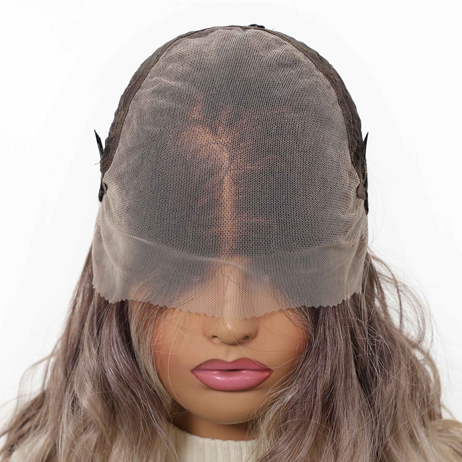 Ash Blonde Ombre Long Wavy Wig - Dark Roots to Light Ends Synthetic Hair 24 Inch - Synthetic Wig view 5