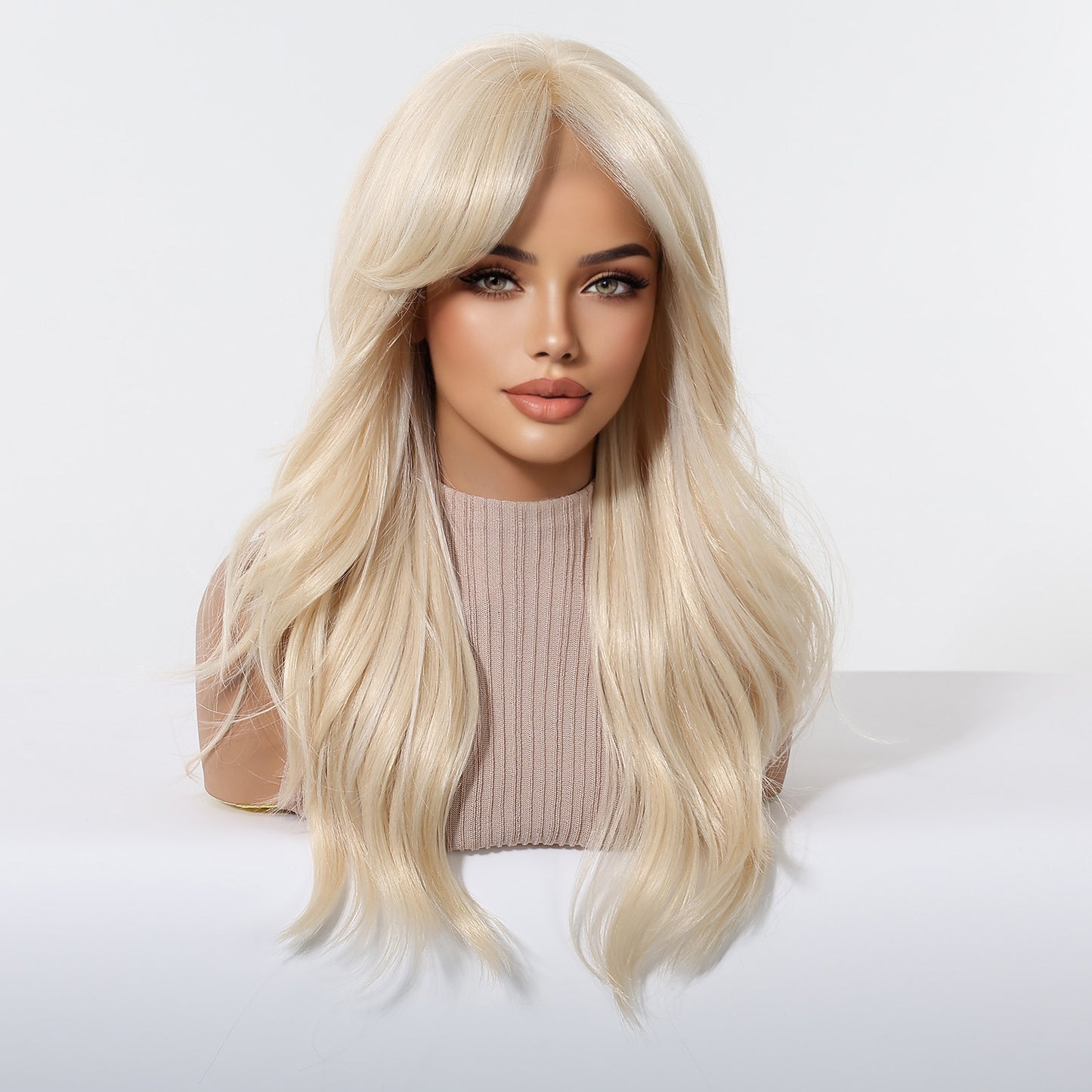 22 Inch Platinum Blonde Long Straight Wig with Bangs - Synthetic Hair