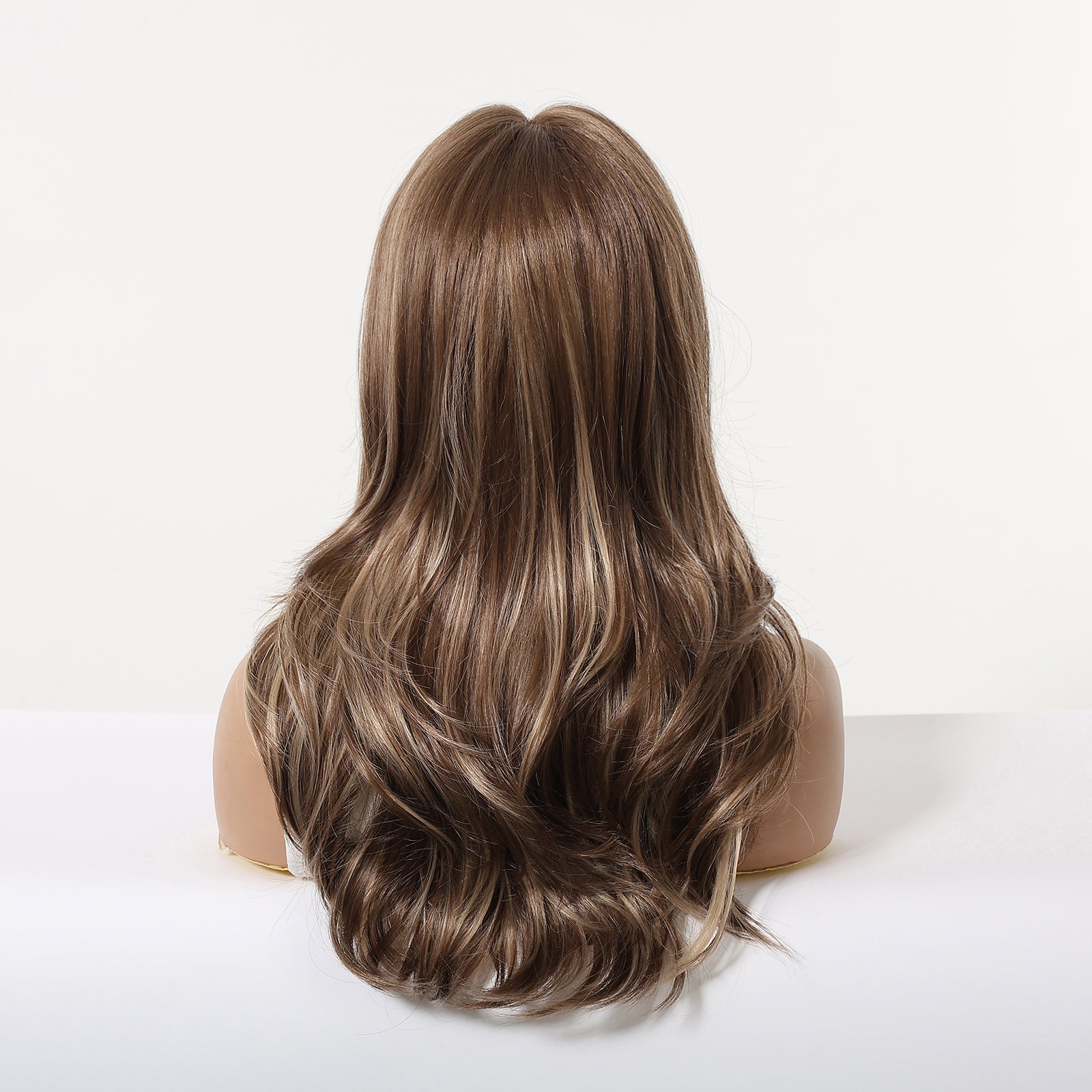 20 Inch Chestnut Brown Balayage Wavy Wig with Bangs - Synthetic Hair