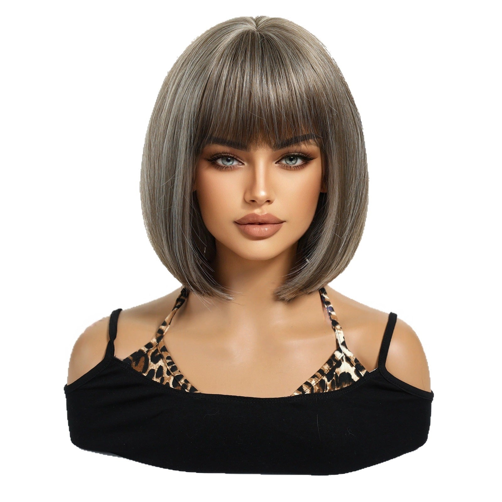 Ash Blonde Short Bob Wig with Bangs – Light Icy Cool-Tone Synthetic Hair 10 Inch