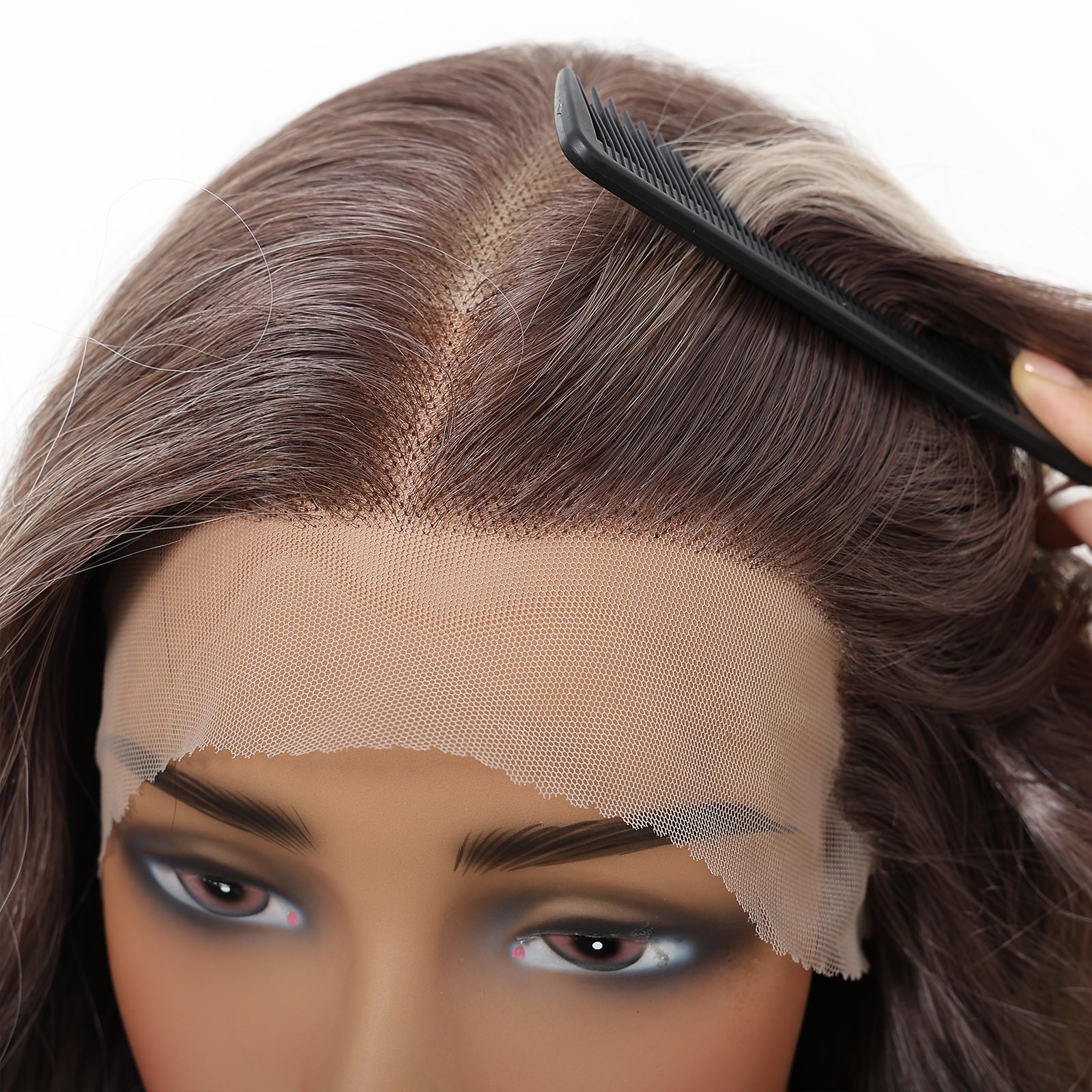 Ash Blonde Ombre Long Wavy Wig - Dark Roots to Light Ends Synthetic Hair 24 Inch - Synthetic Wig view 3