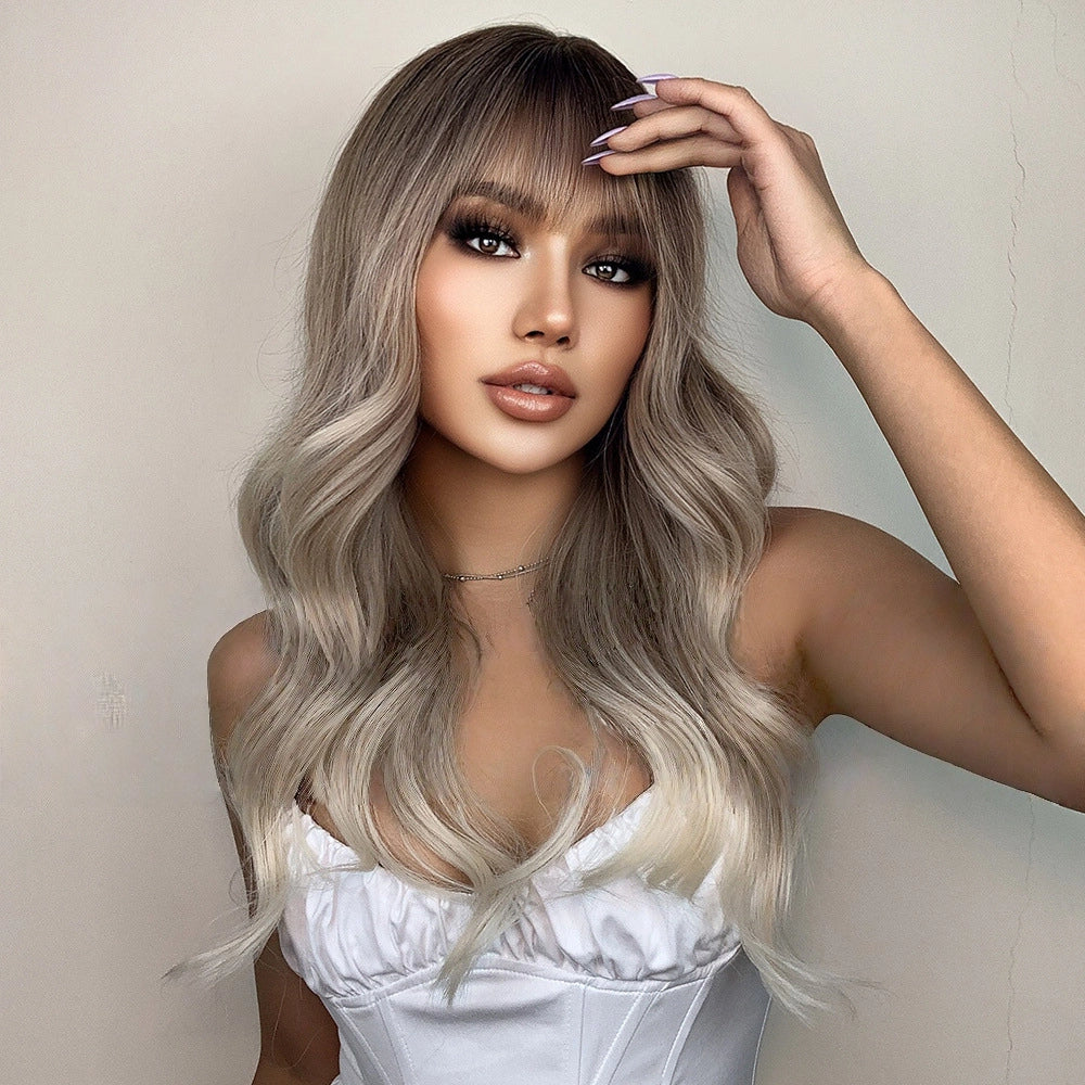 Ash Blonde Long Body Wave Wig – Dark Rooted Platinum Synthetic Hair