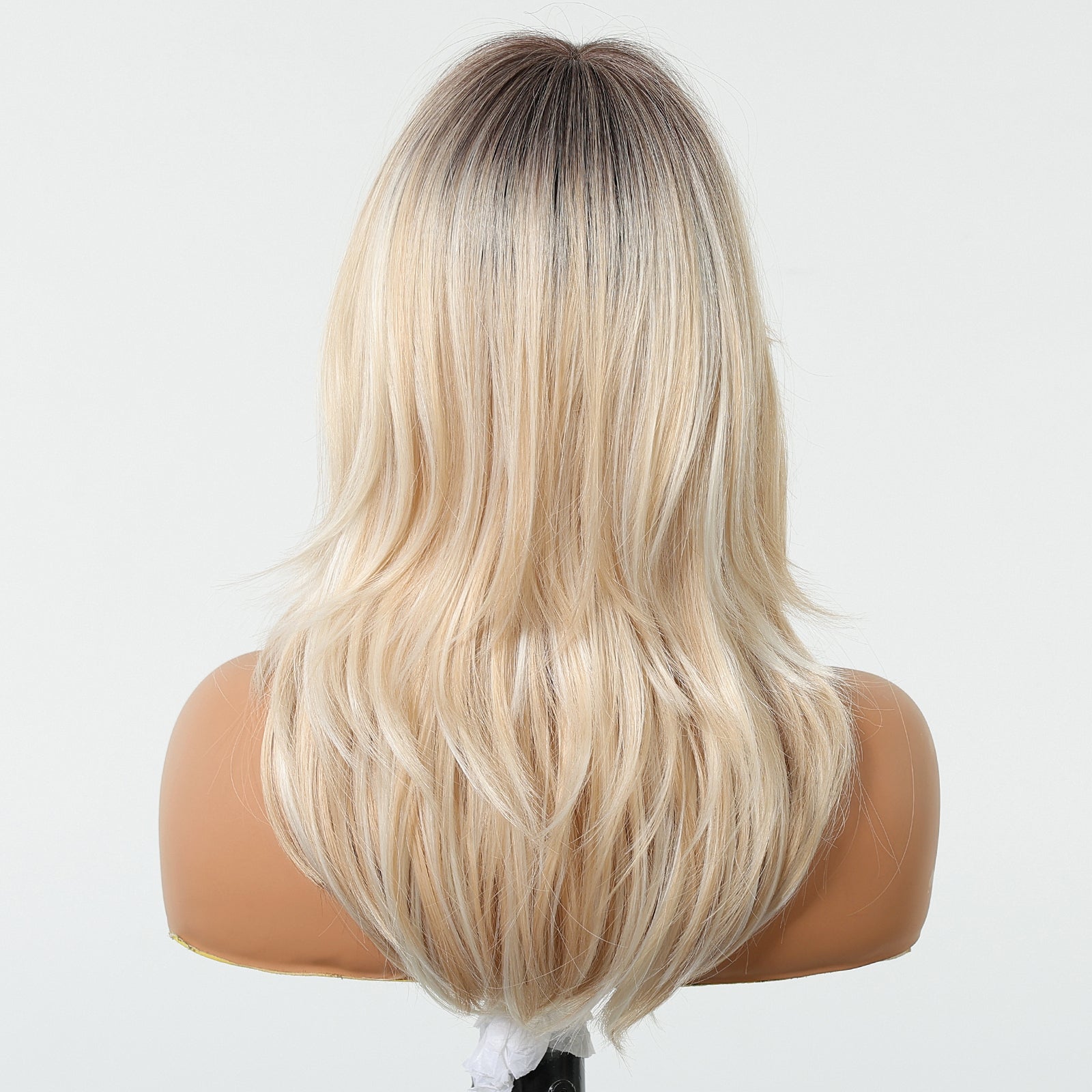 Ash Blonde Long Wavy Wig with Bangs – Cool Multi-Tonal Layered Synthetic Hair