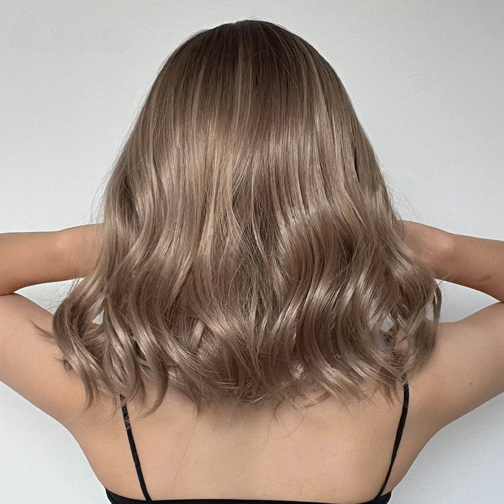 Ash Brown Balayage Body Wave Wig with Bangs – Caramel Honey Blonde Highlights