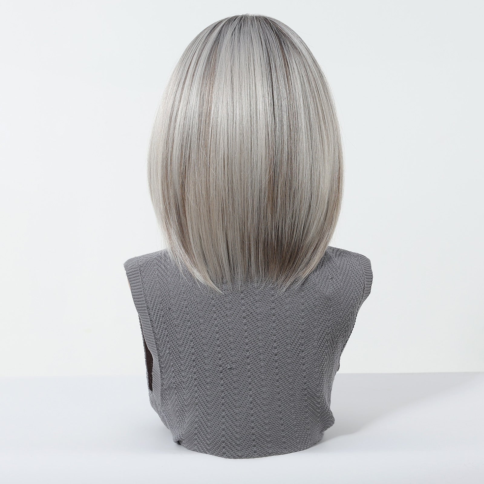 Platinum Blonde Short Bob Wig with Bangs - Layered Synthetic Hair 12 Inch - Synthetic Wig view 3