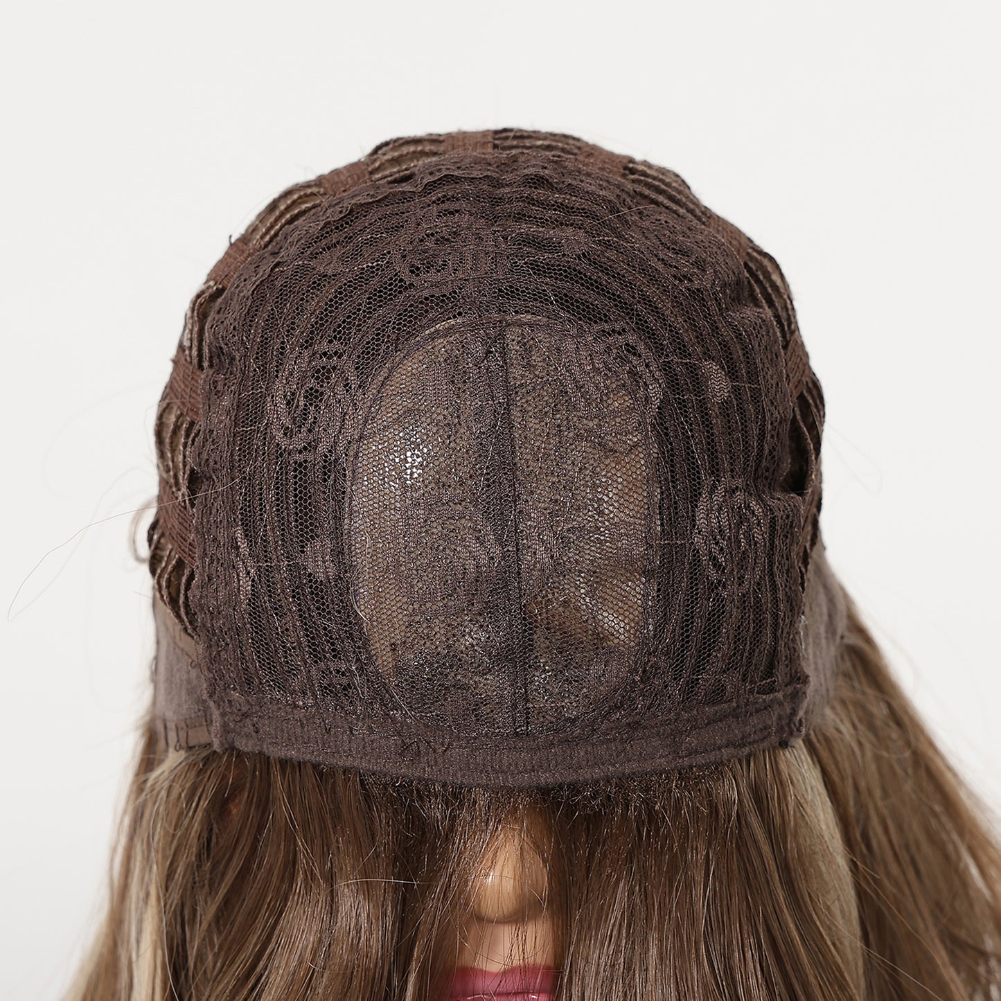 20 Inch Chestnut Brown Balayage Wavy Wig with Bangs - Synthetic Hair