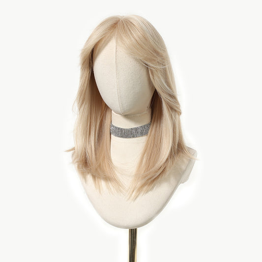 Platinum Blonde Balayage Mid-Length Wavy Wig - Layered Synthetic Hair 18 Inch - Synthetic Wig view 4