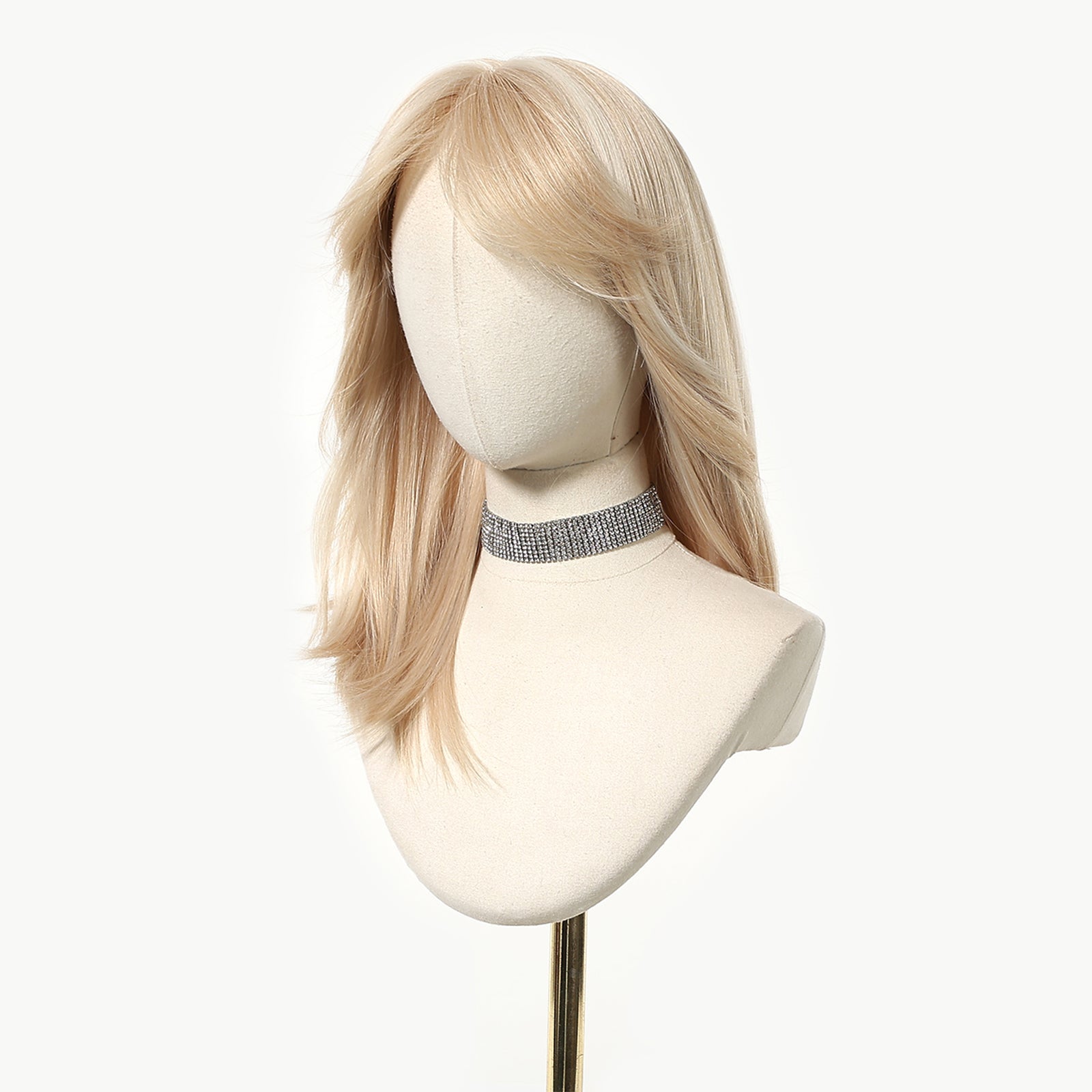 Platinum Blonde Balayage Mid-Length Wavy Wig - Layered Synthetic Hair 18 Inch - Synthetic Wig view 5