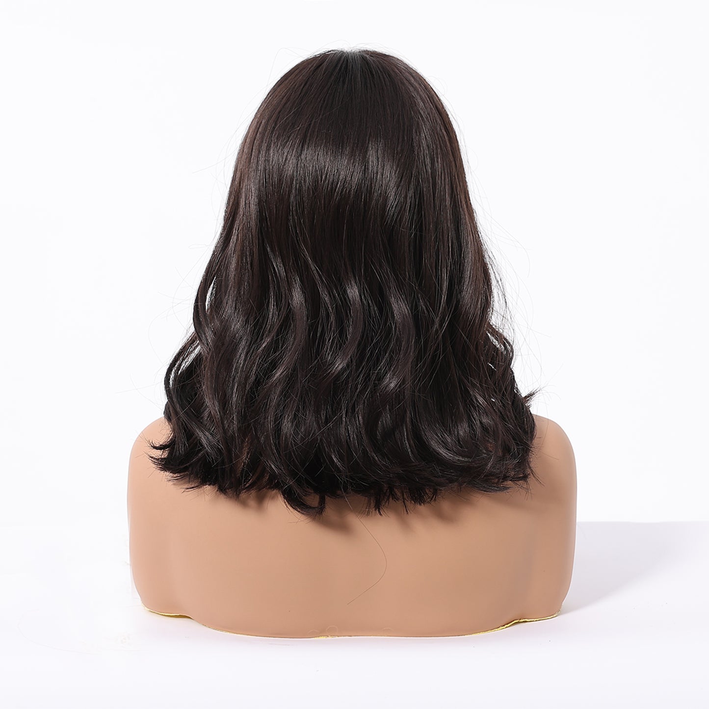Dark Brown Short Bob Wig with Bangs – Layered Synthetic Hair 14 Inch