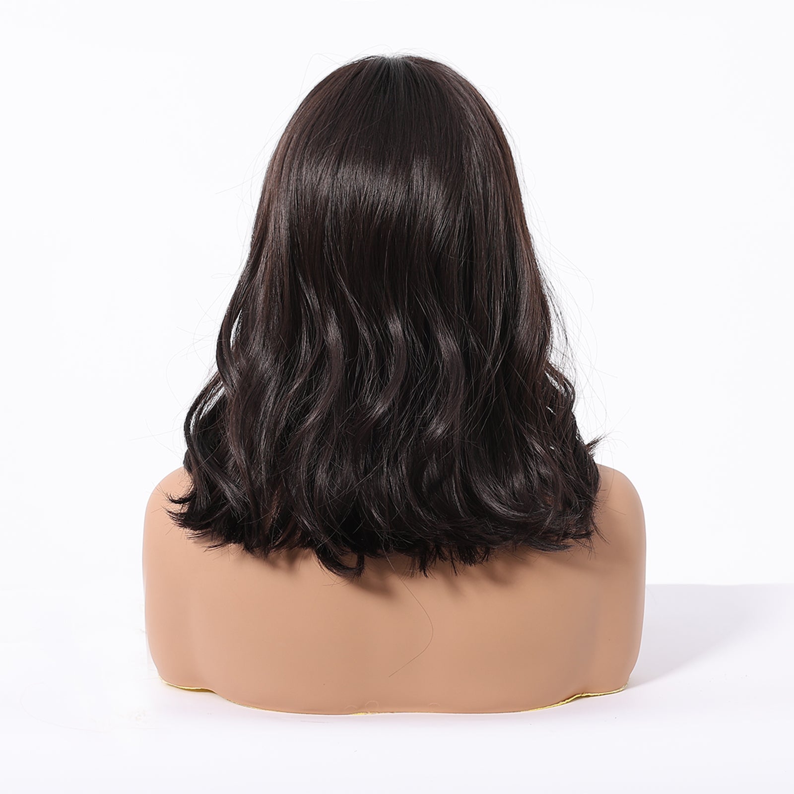 Dark Brown Short Bob Wig with Bangs – Layered Synthetic Hair 14 Inch