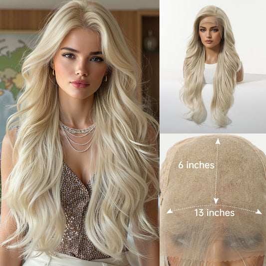 Platinum White Blonde Extra Long Wavy Wig - Layered Synthetic Hair 28 Inch - Synthetic Wig view 1