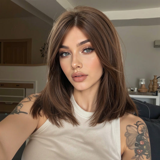 14 inch chestnut brown wavy bob wig - caramel synthetic wig product view 1