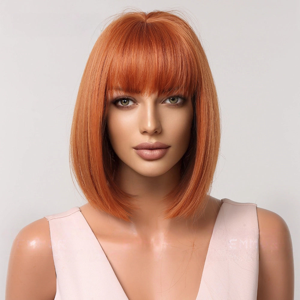 Copper Red Short Bob Wig with Bangs - Vivid Warm Tone Synthetic Hair - Synthetic Wig