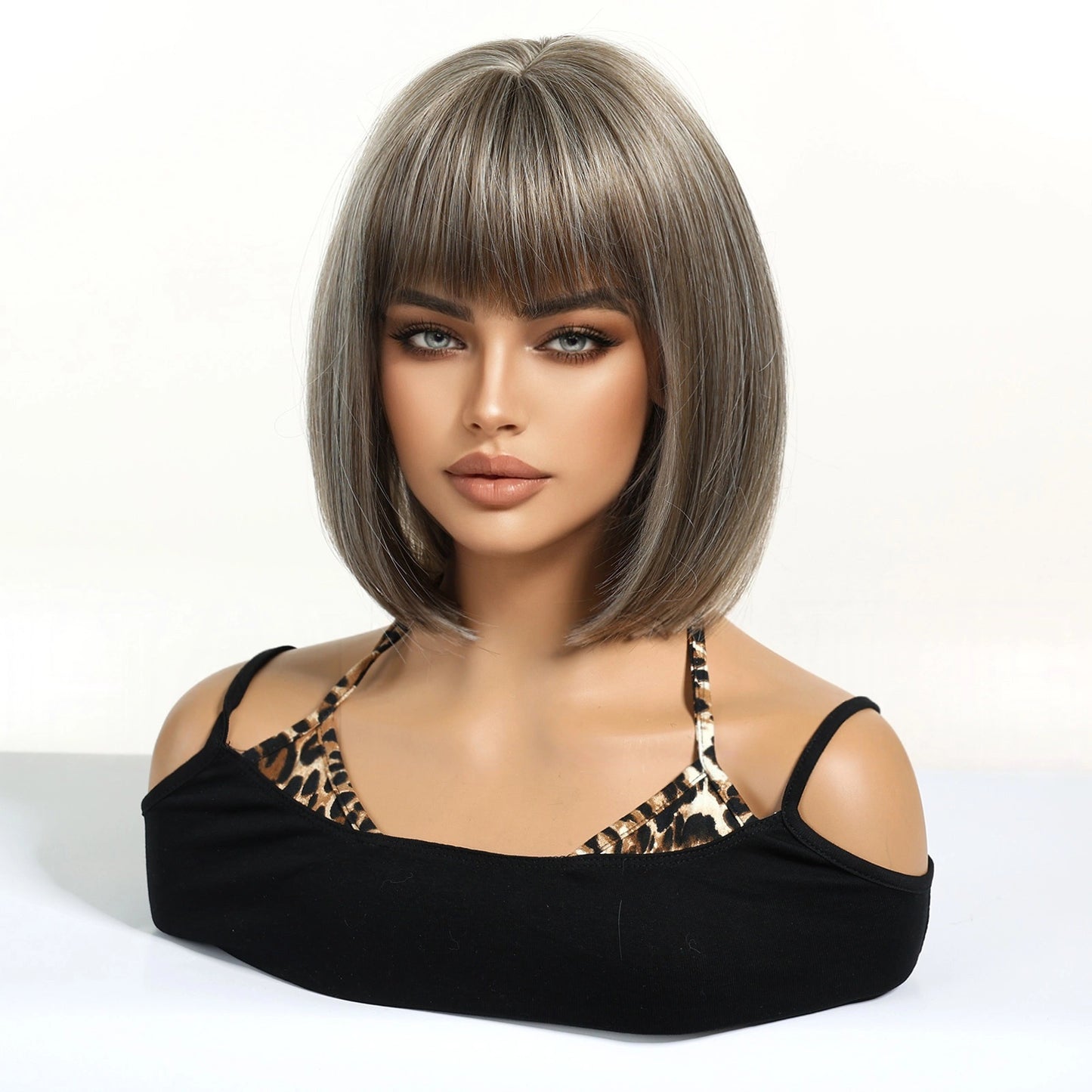 Ash Blonde Short Bob Wig with Bangs - Light Icy Cool-Tone Synthetic Hair 10 Inch - Synthetic Wig view 1