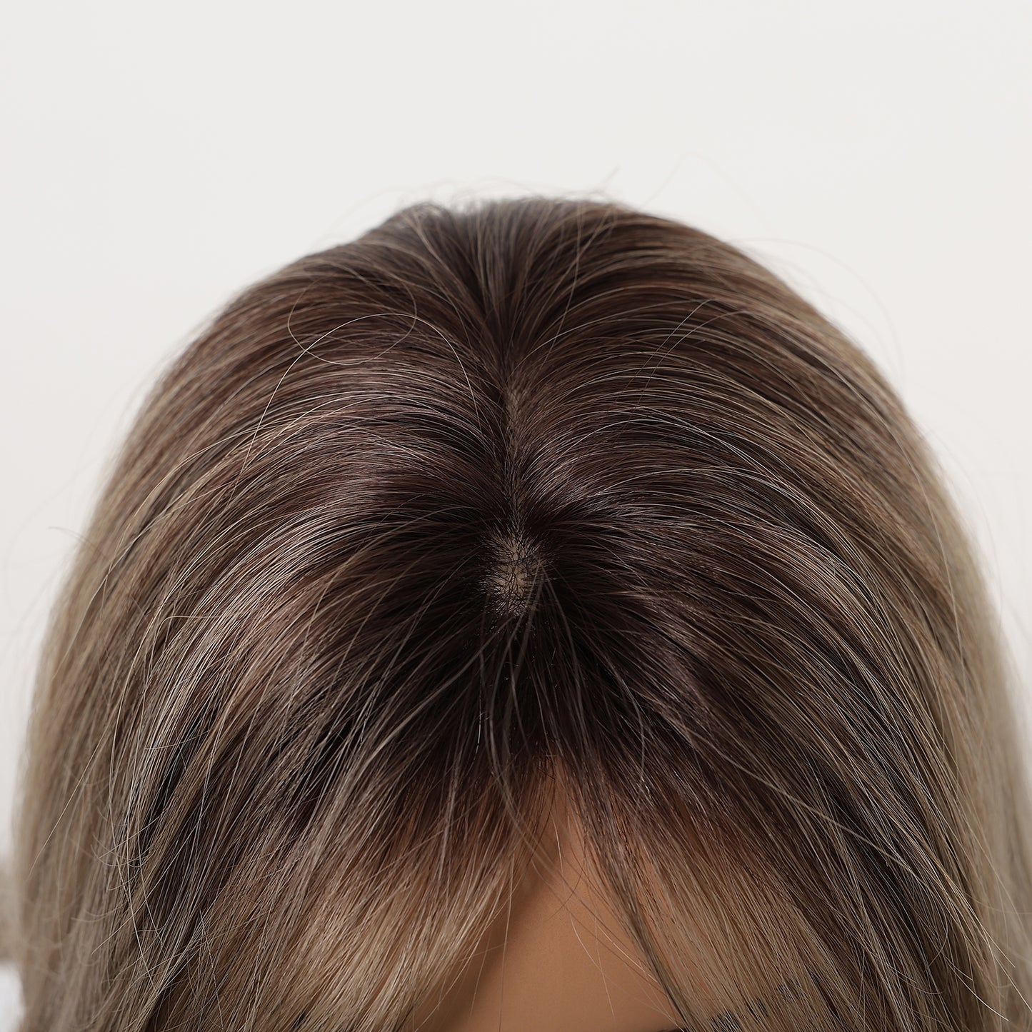 Brown Blonde Balayage Long Wavy Wig with Bangs – Rooted Synthetic Hair