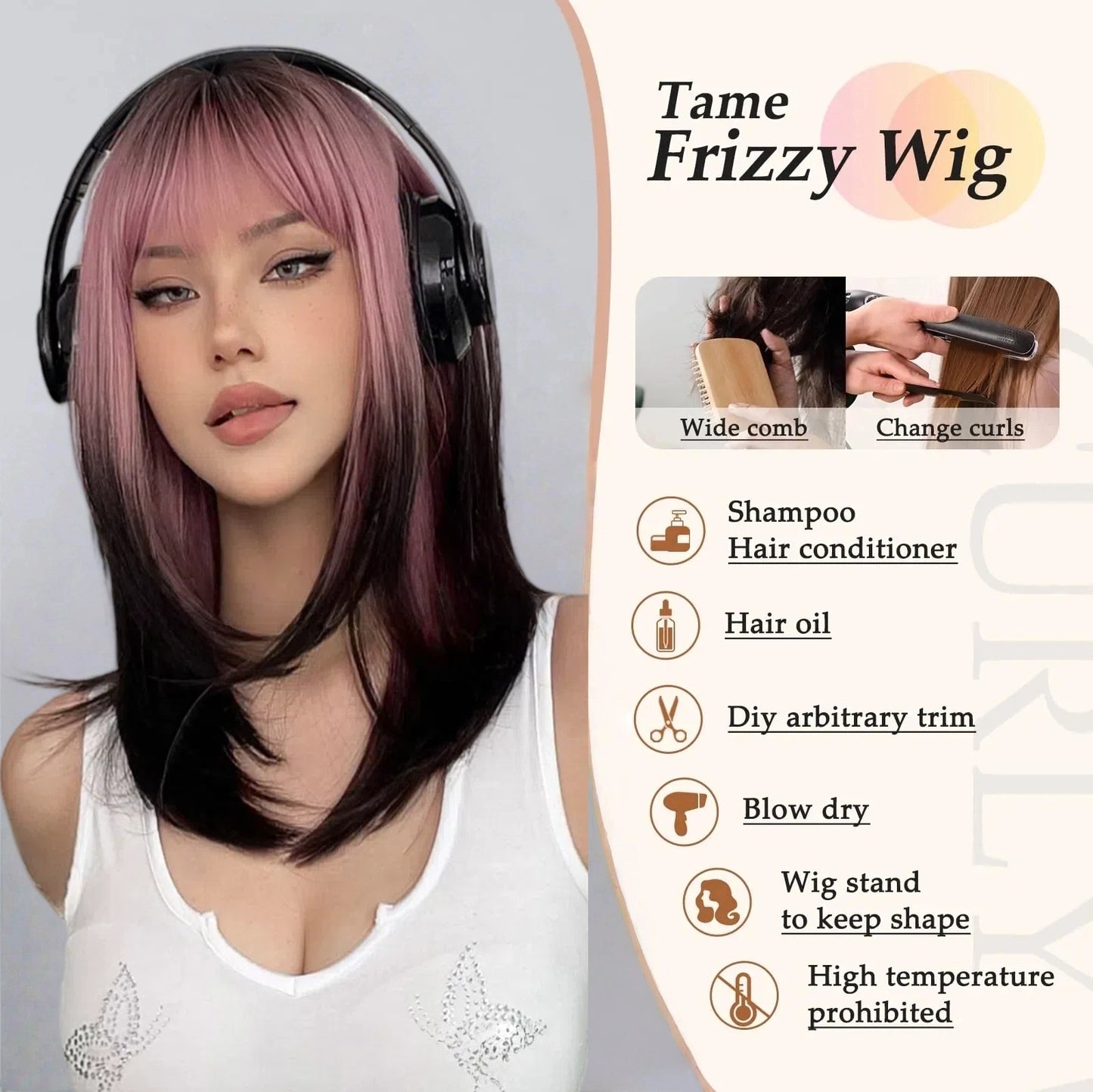 Rose Gold to Dark Brown Ombre Short Straight Wig - Fashion Color Synthetic Hair - Synthetic Wig