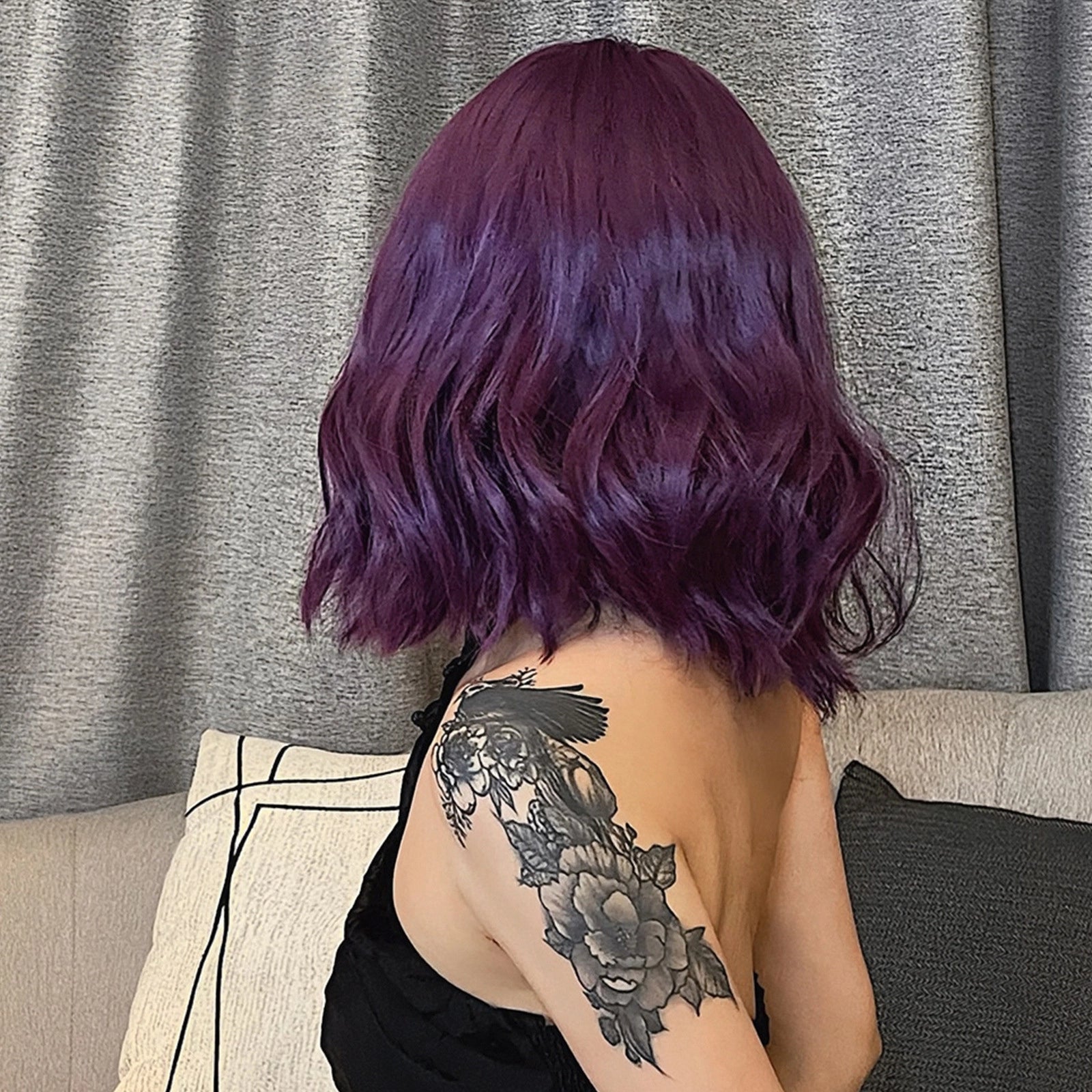 Deep Purple Body Wave Wig with Bangs - Vivid Fashion Color Synthetic Hair - Synthetic Wig view 3
