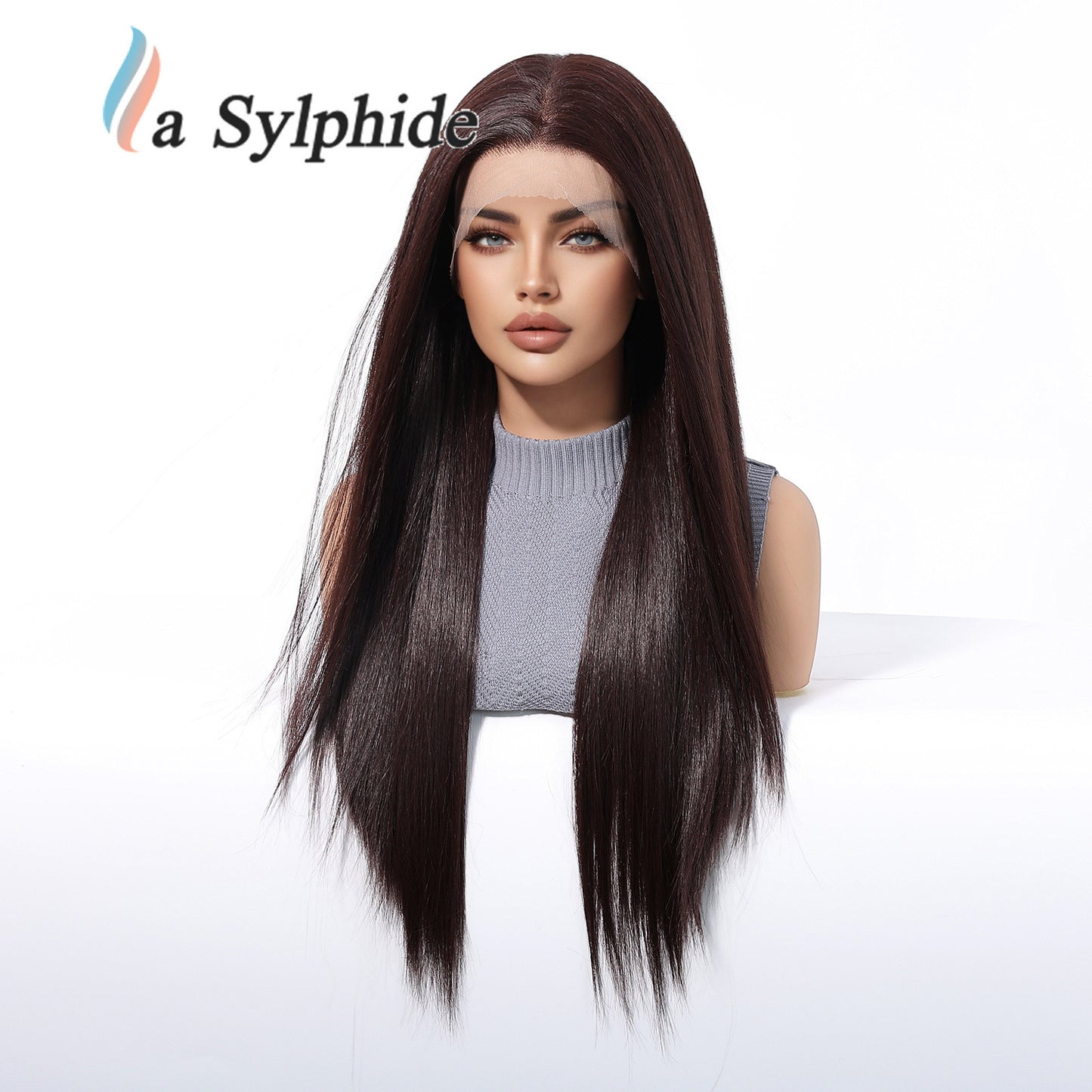 Dark Brown Long Straight Wig - Deep Rich No Bangs Synthetic Hair 28 Inch - Synthetic Wig view 3
