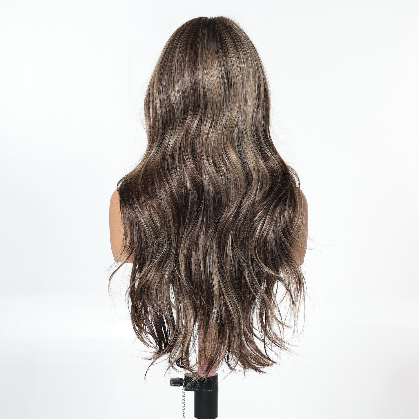Ash Brown Caramel Body Wave Wig with Bangs - Warm Highlighted Synthetic Hair 24 Inch - Synthetic Wig view 5