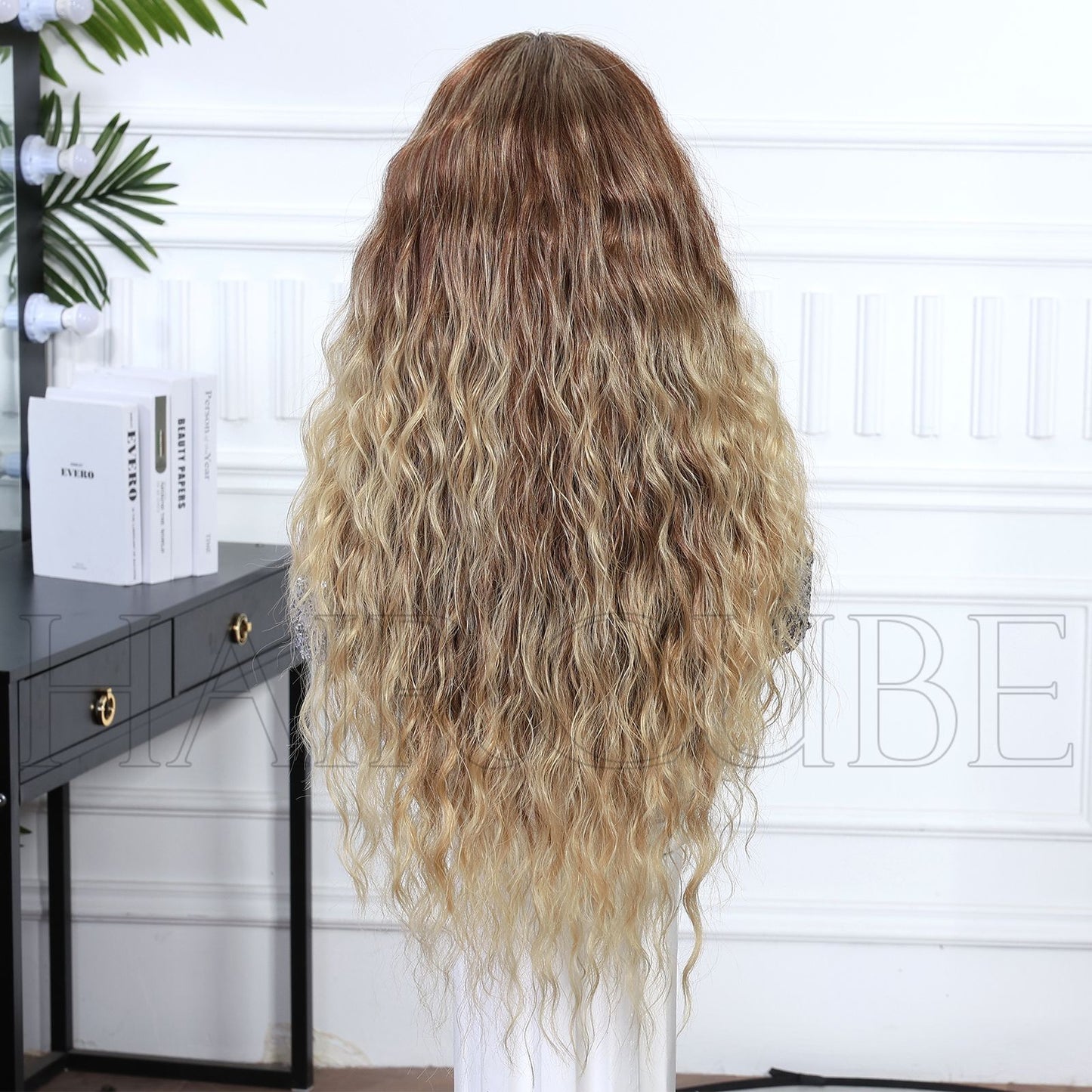 Warm Brown to Honey Blonde Balayage Deep Wave Wig - Golden Ombre Synthetic Hair 28 Inch - Synthetic Wig view 2