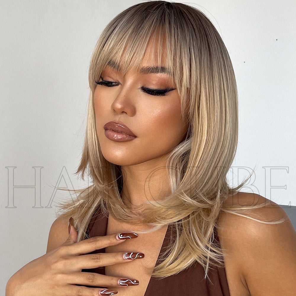 Honey Blonde Balayage Short Bob Wig - Dark Rooted Warm Blonde Synthetic Hair - Synthetic Wig