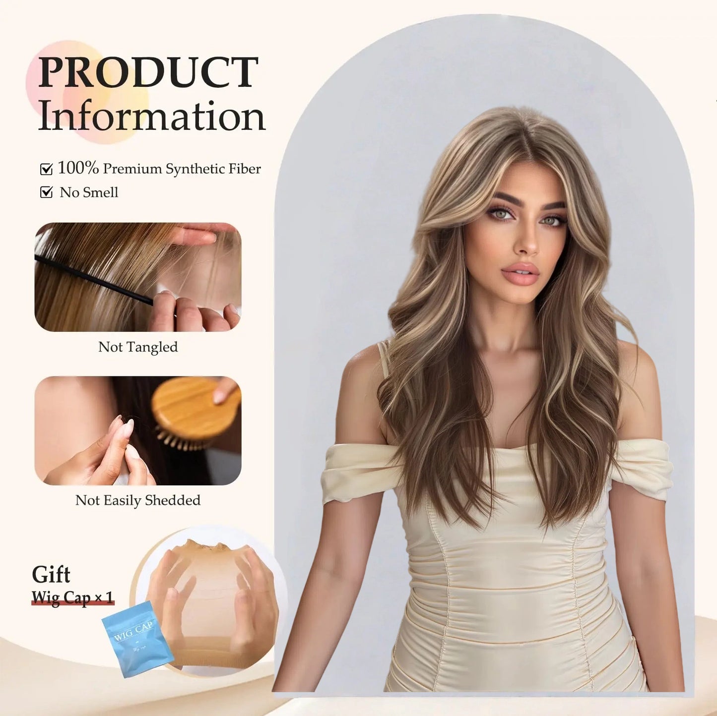 Ash Brown Honey Blonde Balayage Body Wave Wig - Caramel Highlighted Synthetic Hair 20 Inch - Synthetic Wig view 3