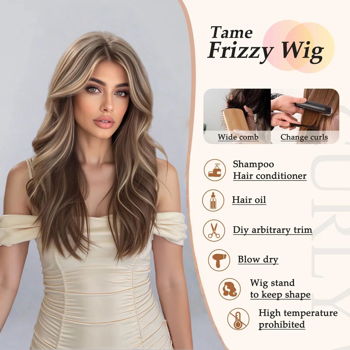 Ash Brown Honey Blonde Balayage Body Wave Wig - Caramel Highlighted Synthetic Hair 20 Inch - Synthetic Wig view 2