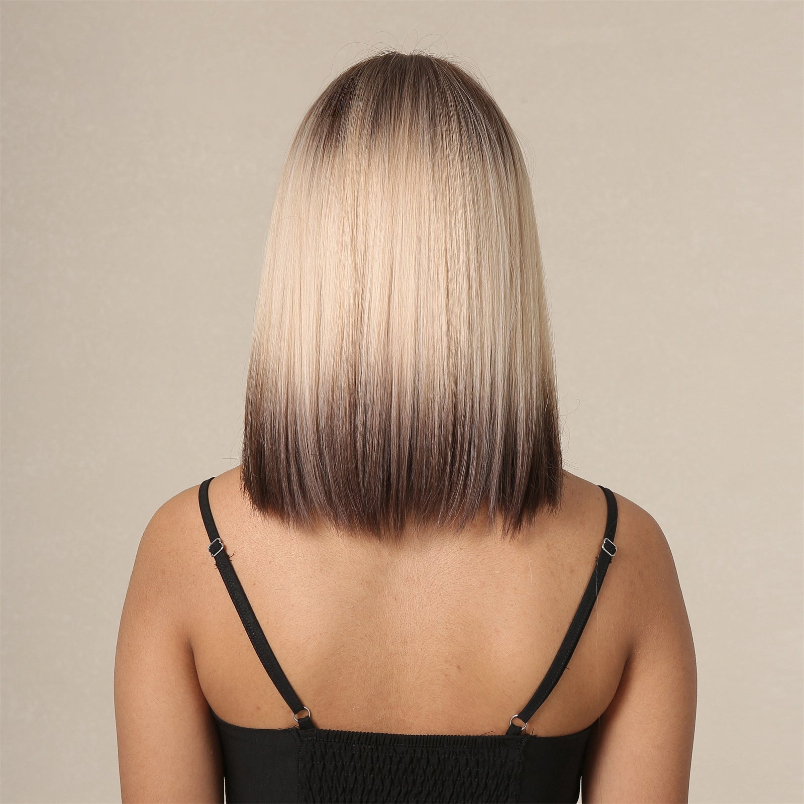 Ash Blonde Rooted Short Bob Wig - Dark Brown to Platinum Balayage Synthetic Hair - Synthetic Wig