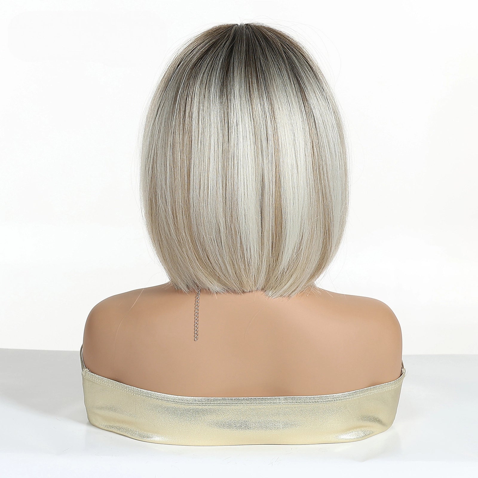 Ash Blonde Short Bob Wig with Bangs - Polished Cool Synthetic Hair 12 Inch - Synthetic Wig view 3