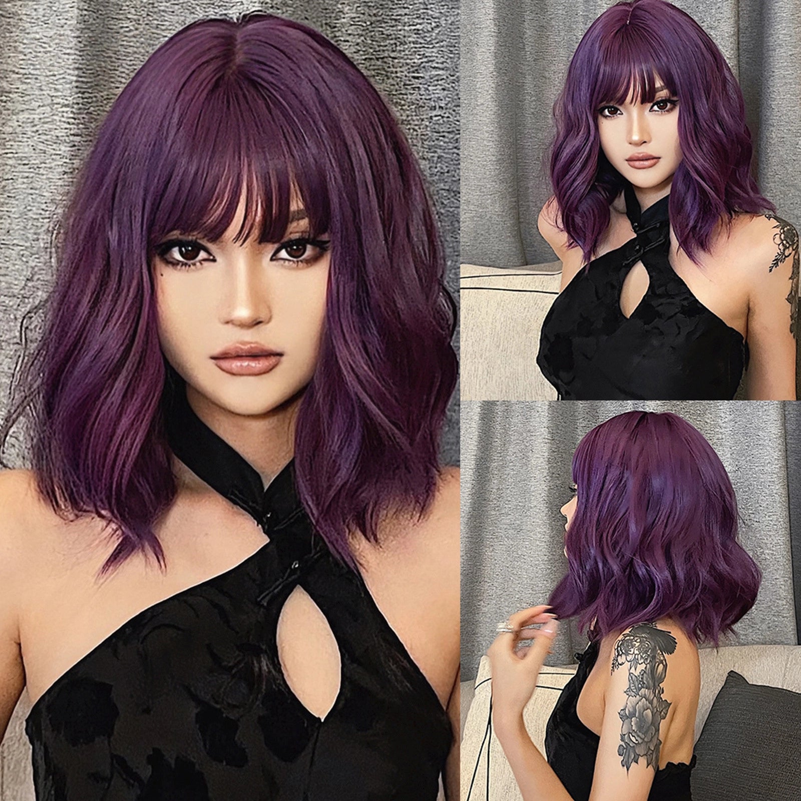 Deep Purple Body Wave Wig with Bangs - Vivid Fashion Color Synthetic Hair - Synthetic Wig view 1