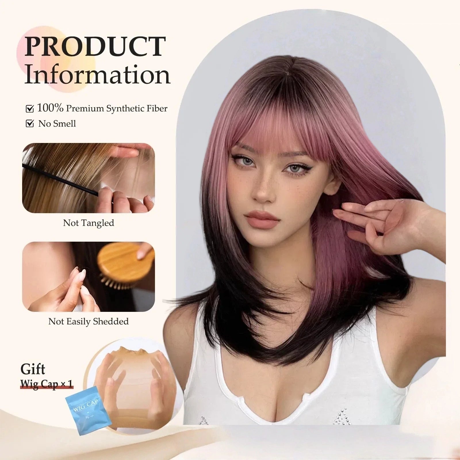 Rose Gold to Dark Brown Ombre Short Straight Wig - Fashion Color Synthetic Hair - Synthetic Wig