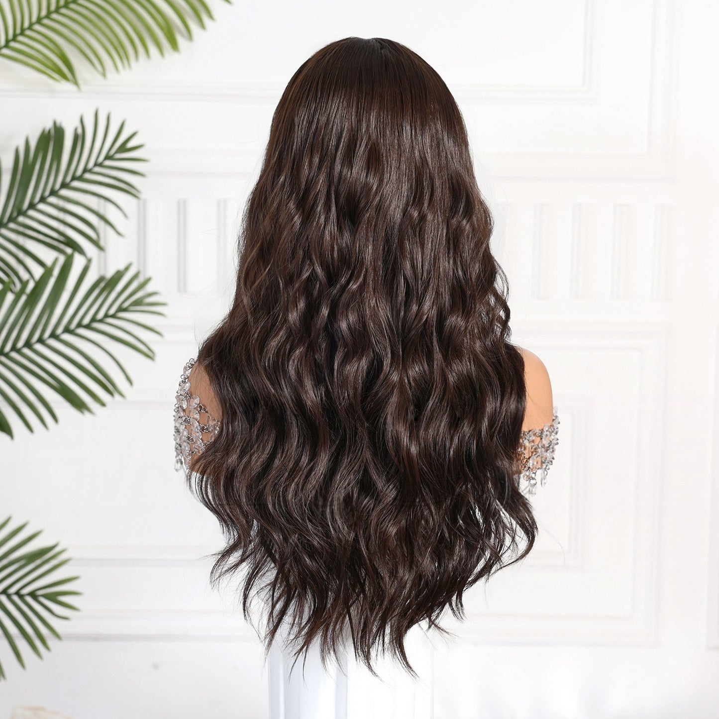 Dark Brown Long Deep Wave Wig - Rich Warm Synthetic Hair - Synthetic Wig