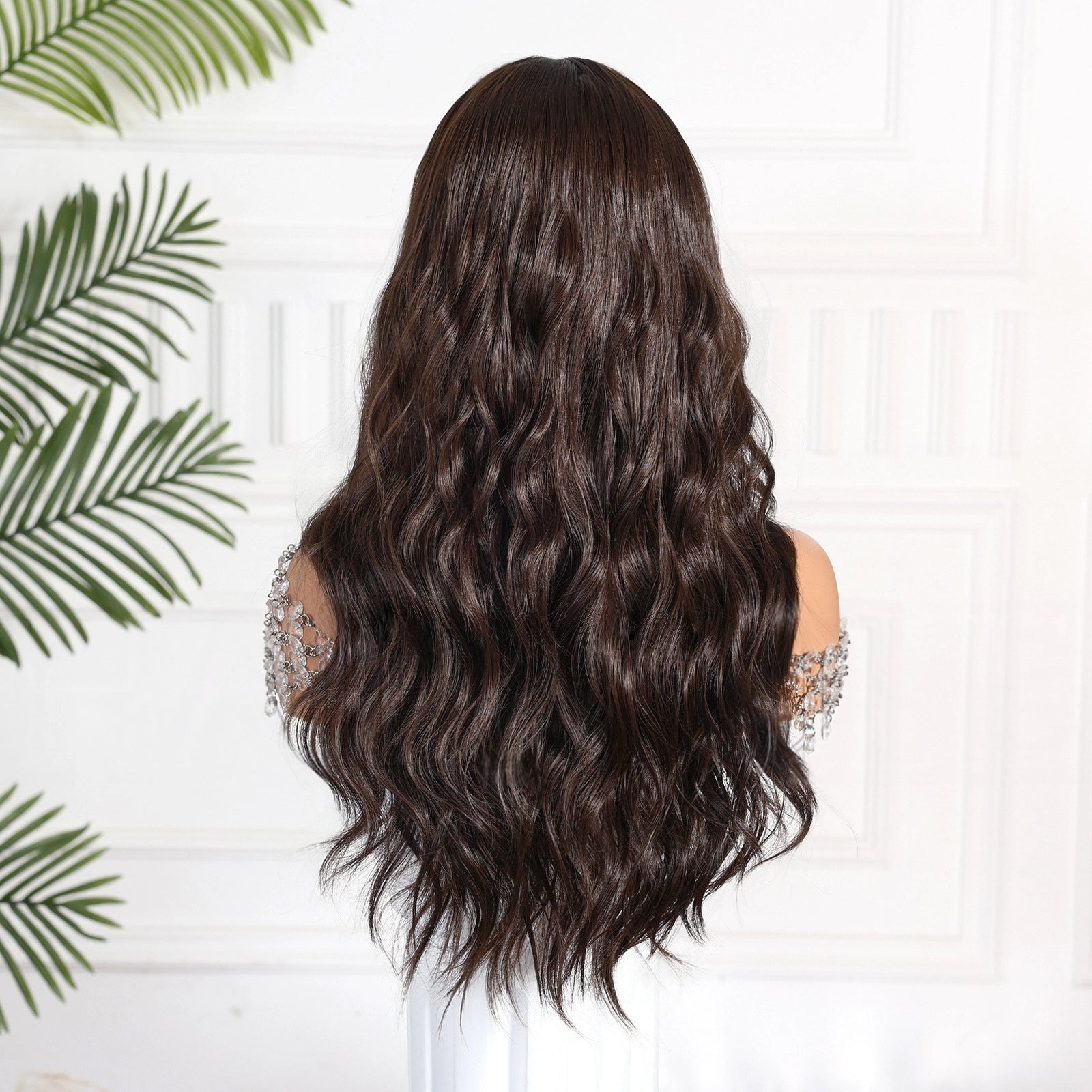 Dark Brown Long Deep Wave Wig - Rich Warm Synthetic Hair - Synthetic Wig