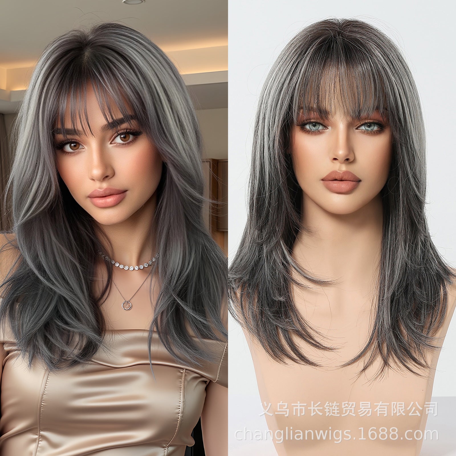 Silver Grey Medium Wavy Wig - Steel Cool-Tone Synthetic Hair - Synthetic Wig view 3
