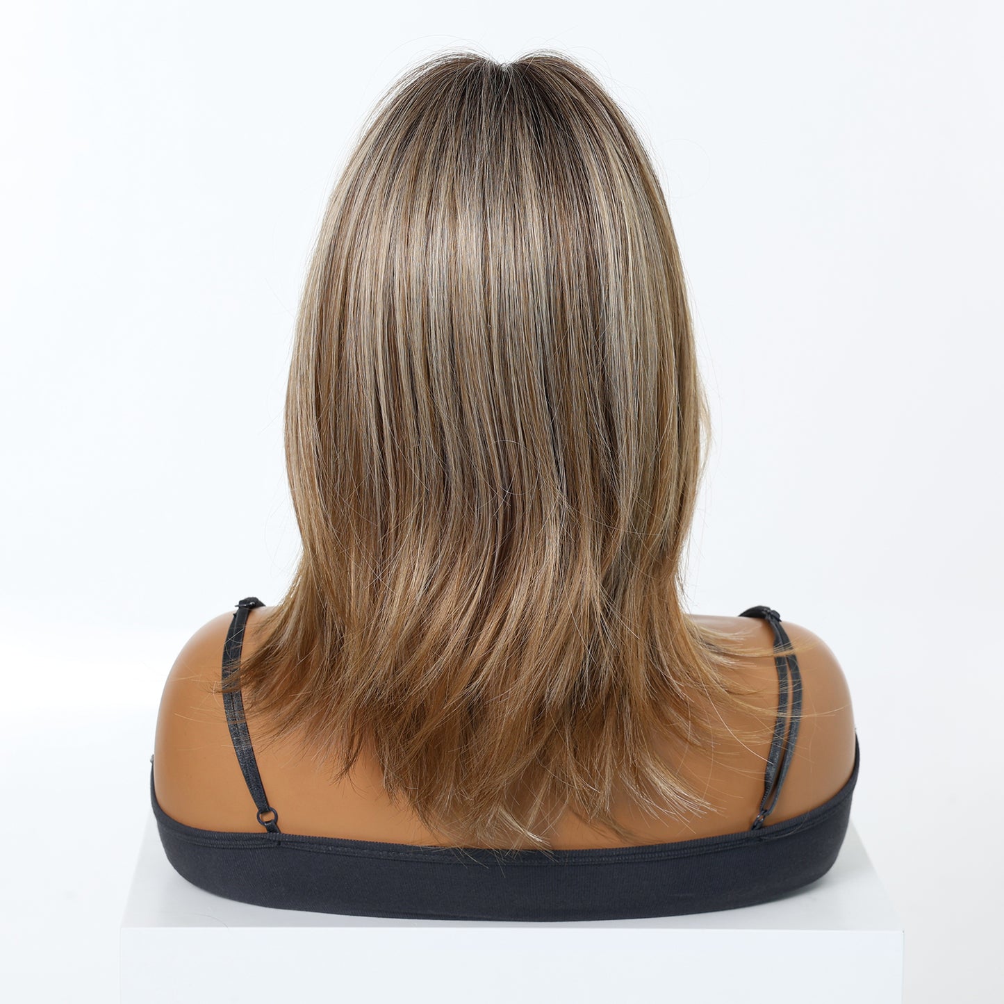 long bob brown to blonde balayage long bob with bangs synthetic wig styling view